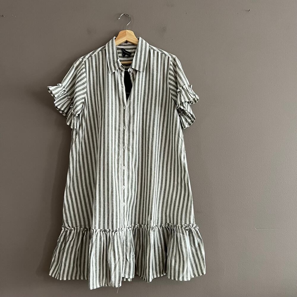 Anthropologie Meadow Rhodes Striped Collared Button Down Shirt Mini Dress Large